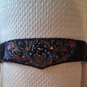 Elegant Beaded Black Belt
